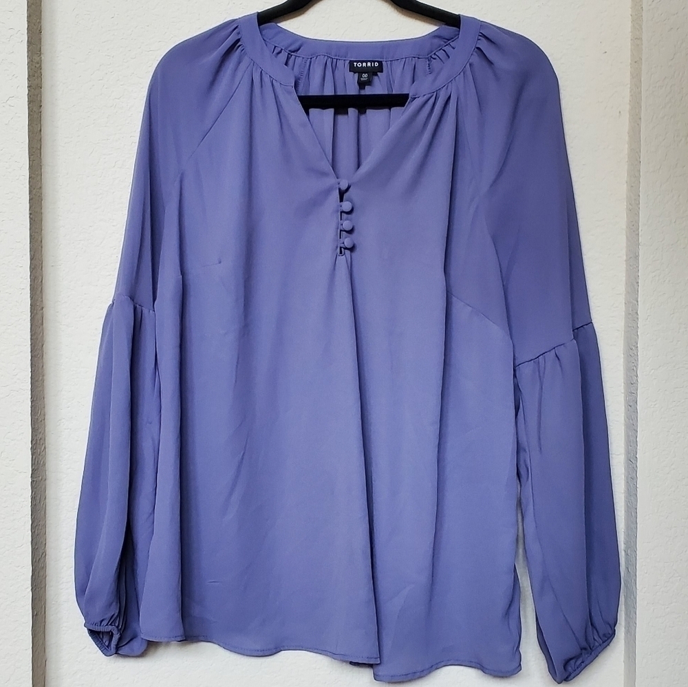 Torrid Purple Long Sleeve Button Blouse Size 00 (M)